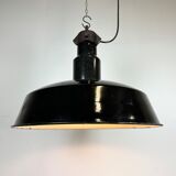 Industrial midcentury black enamel factory lamp, 1950s