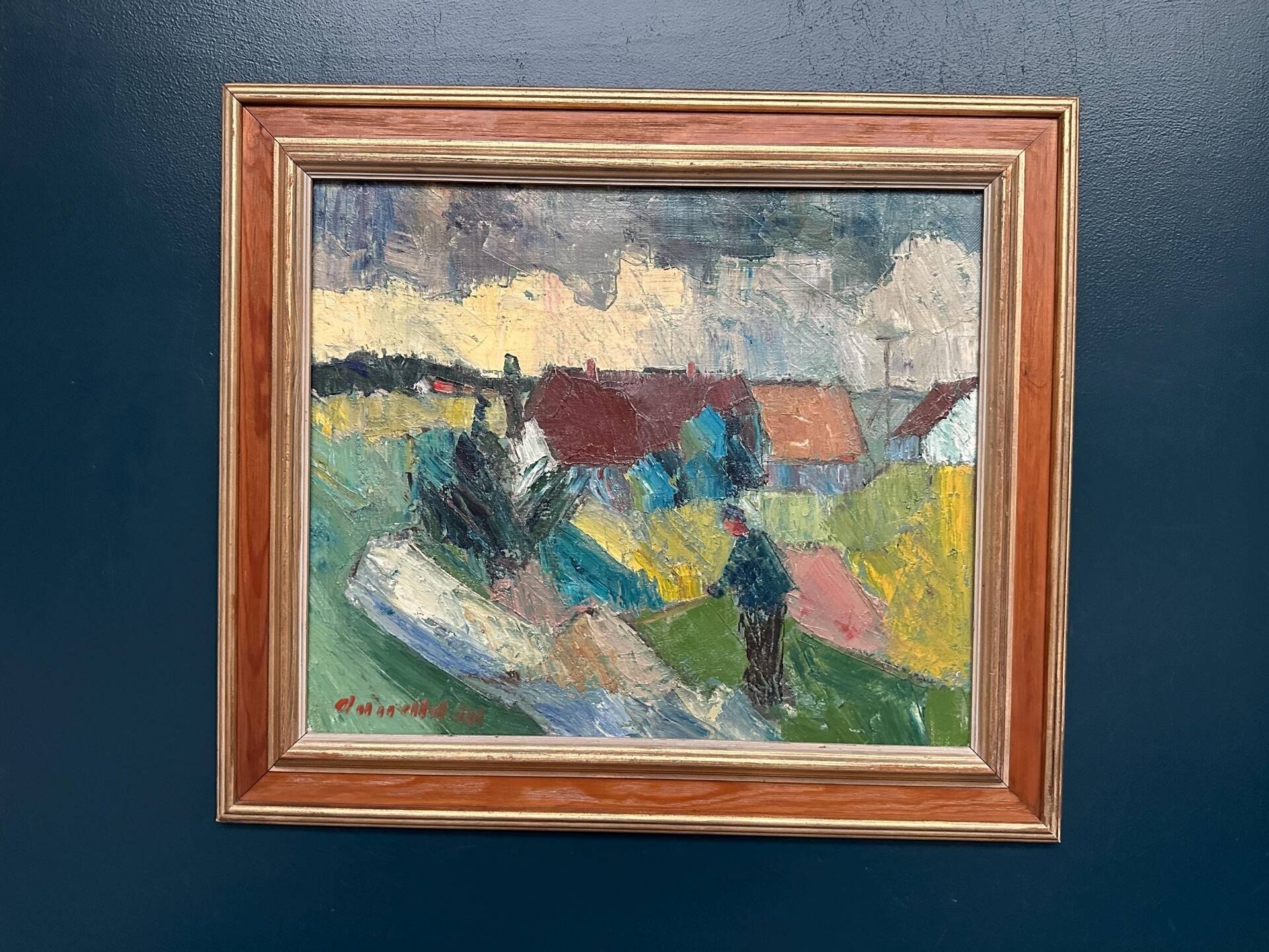 Huile sur toile suédoise – « Fermes » par Arnold William Pedersen