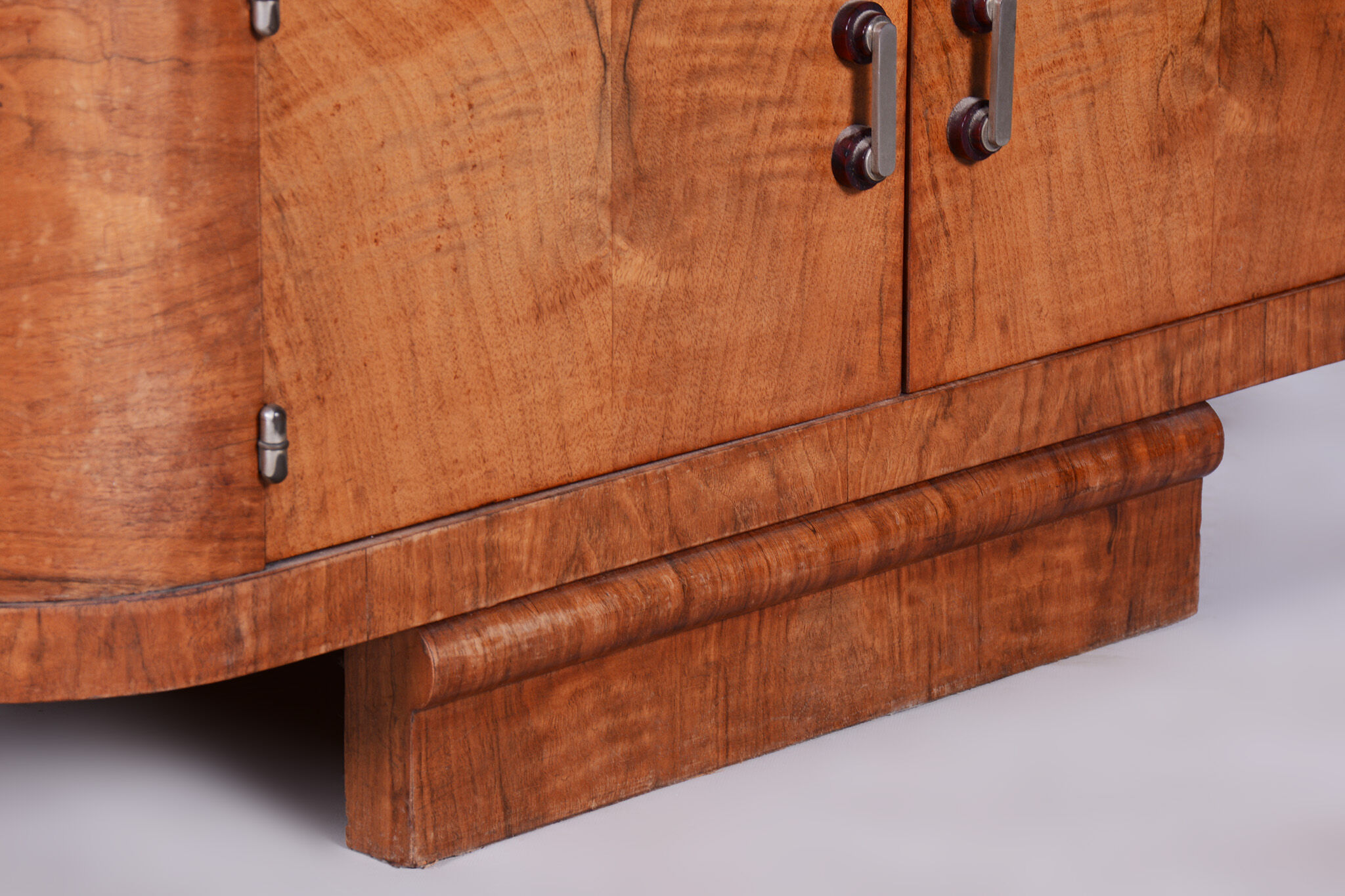 Restored walnut artdeco small cabinet, chrome-plated steel, czechia, 1930s