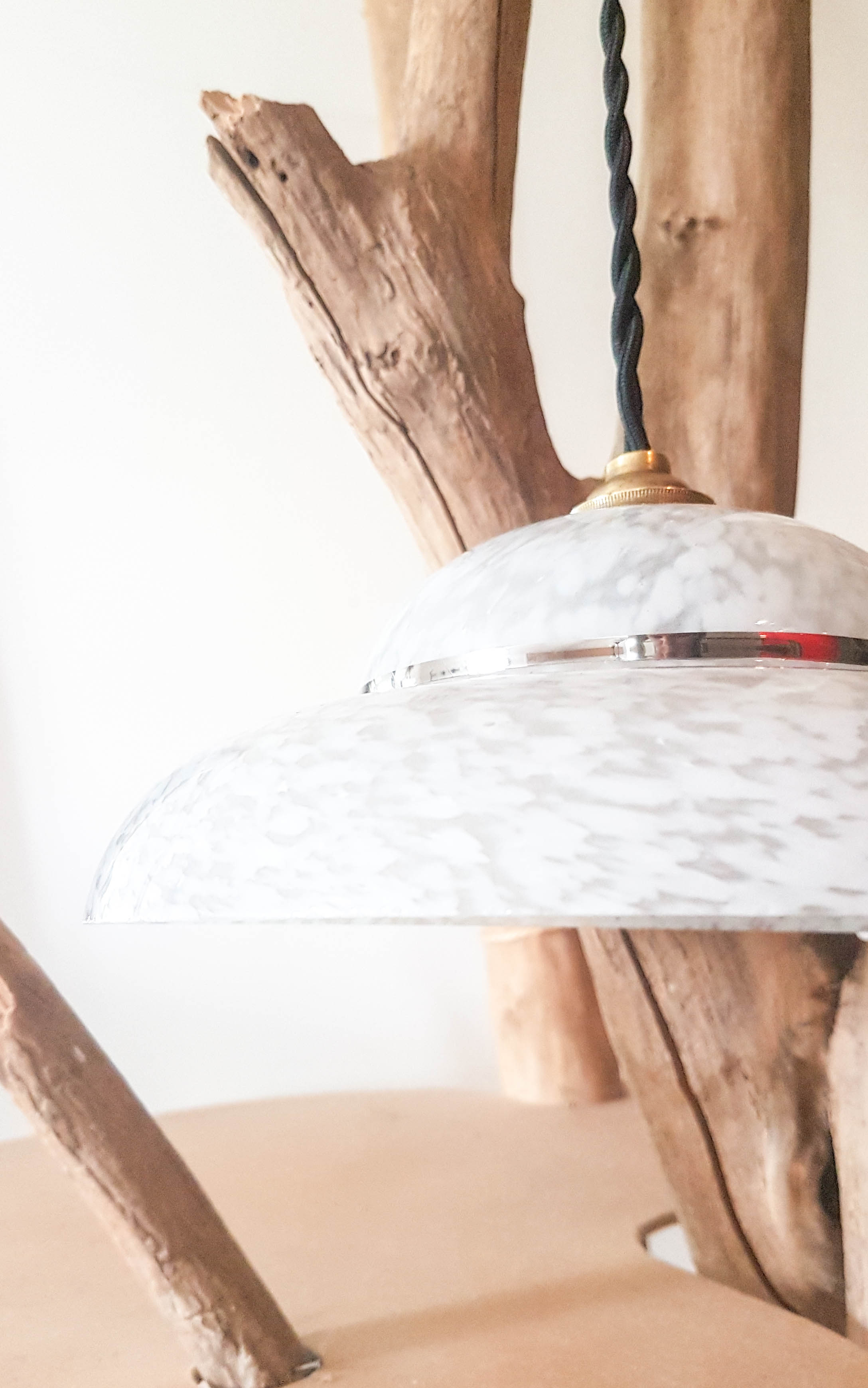 White opaline glass Clichy lamp, vintage pendant light