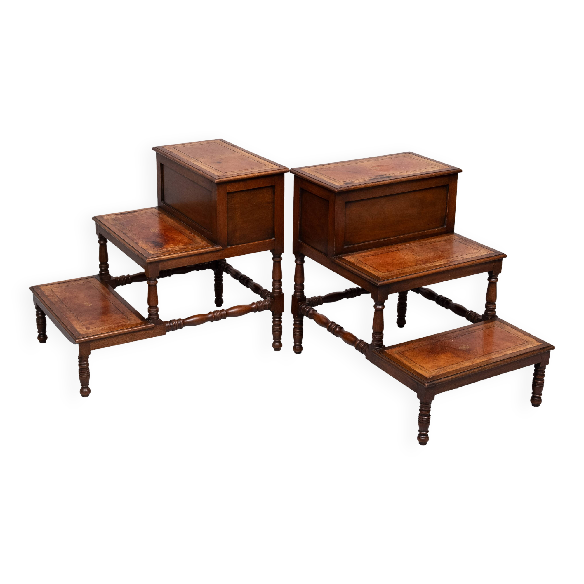 Superb pair Mahogany and Leather library steps England