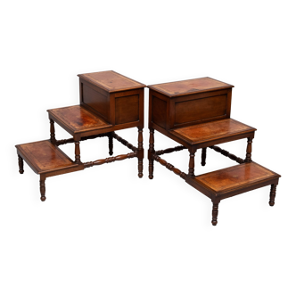 Superb pair Mahogany and Leather library steps England