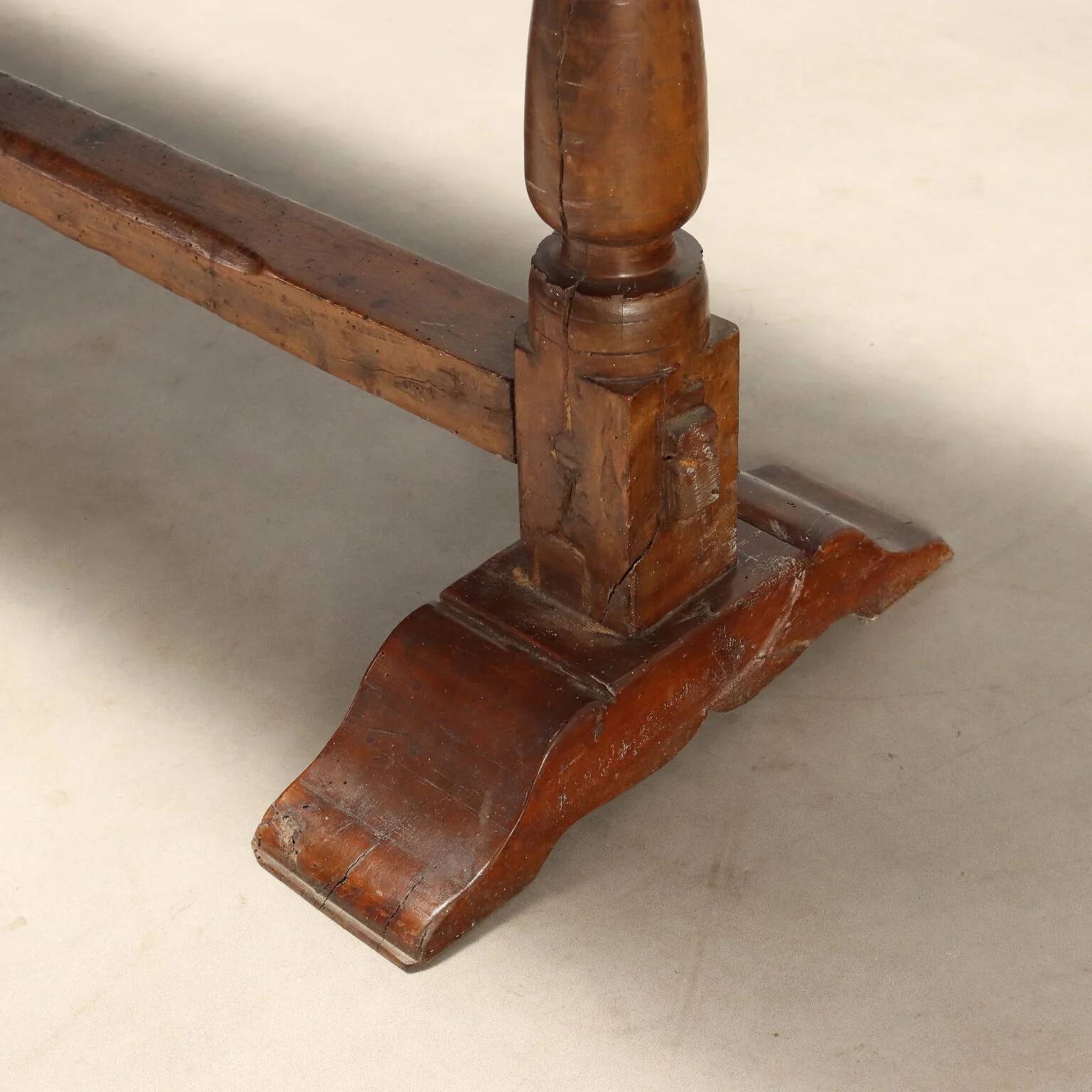 Antique walnut table with curved legs, Italy, 20th century.