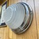 Thick glass ceiling light fixture with a chrome metal support, Holophane type.