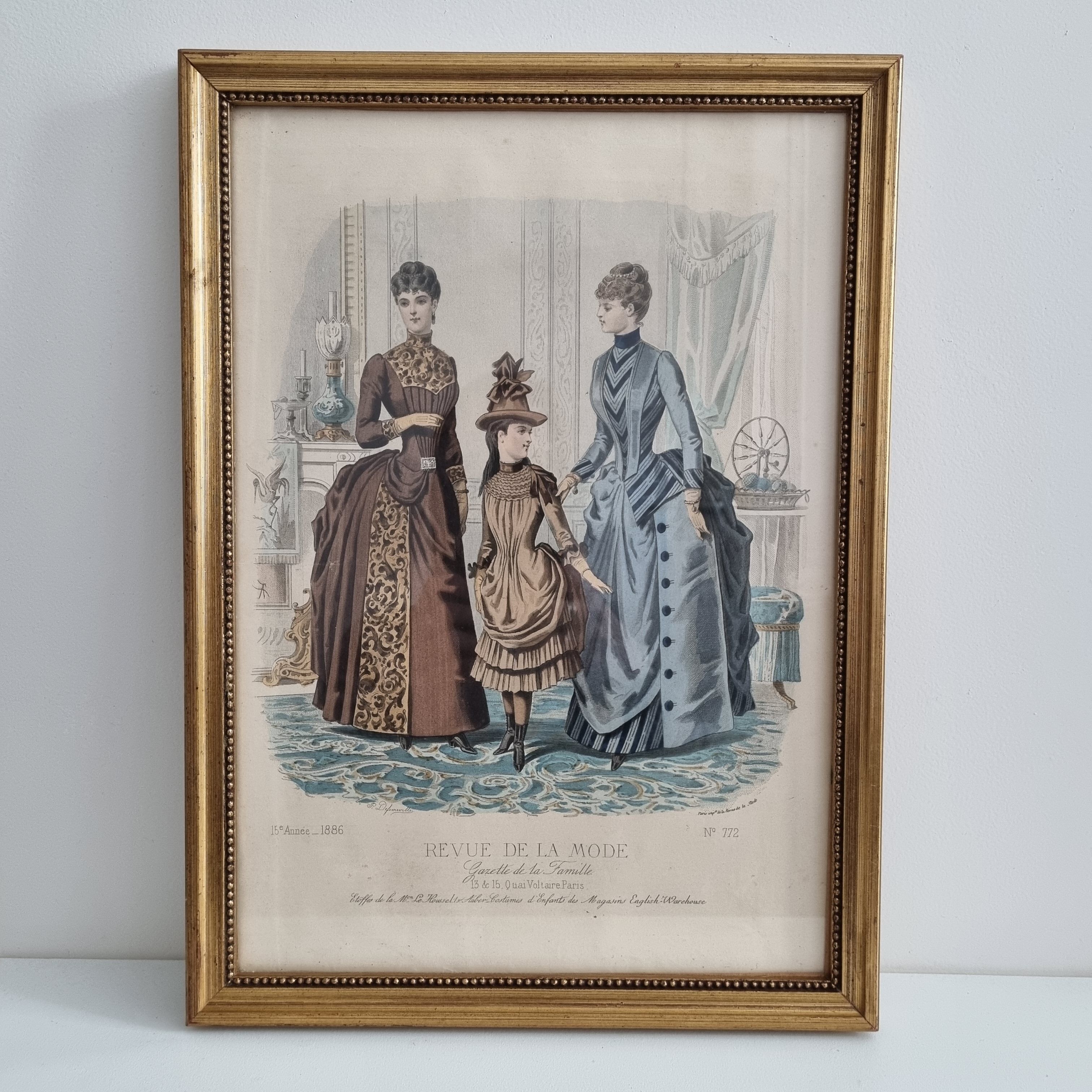 Framed fashion engraving 1886 fashion review