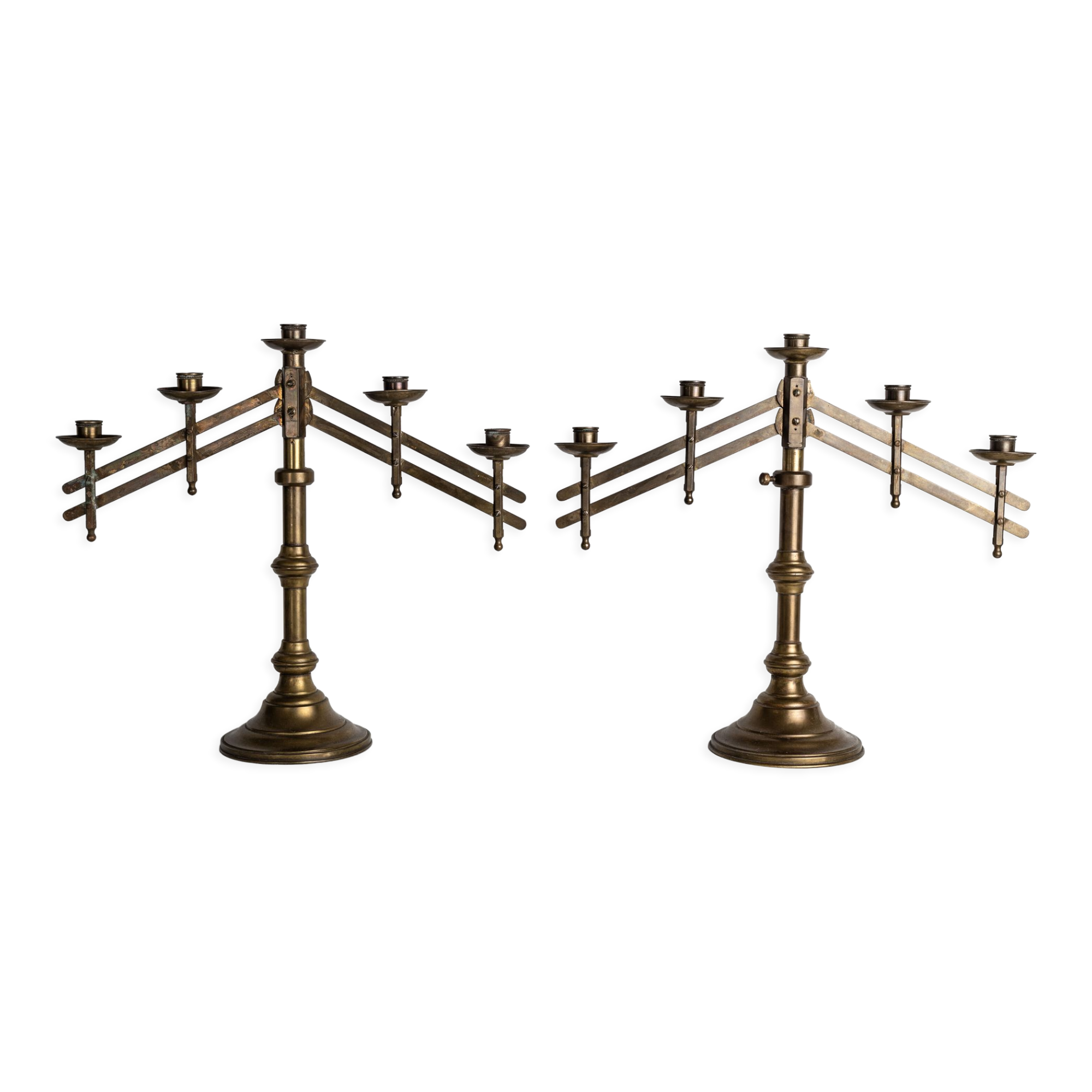 Pair of bronze altar candelabras