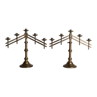 Pair of bronze altar candelabras