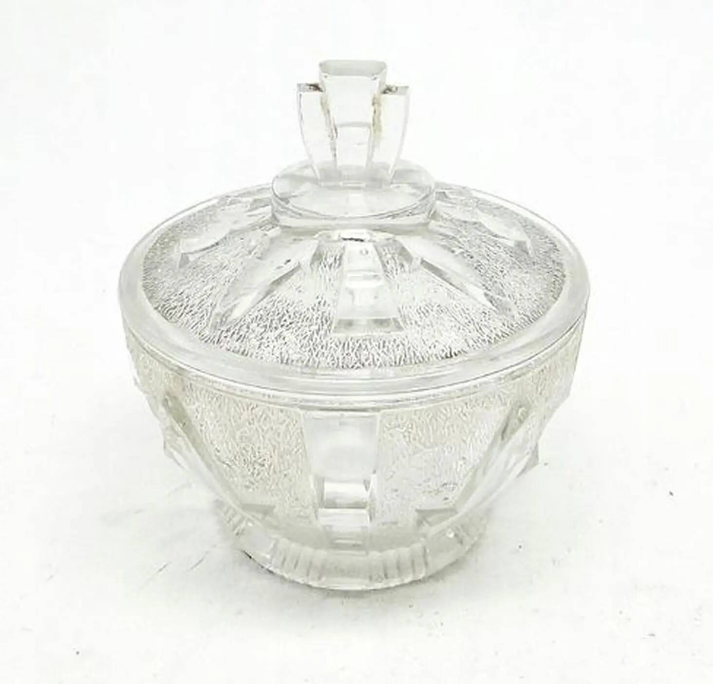 Art Deco sugar bowl, pressed glass, Germany, 1950s