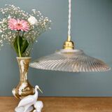 Vintage molded ribbed glass lampshade pendant light - tableware collection -