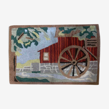 Old American Carpet Hooked handmade 58cm x 90cm 1930s