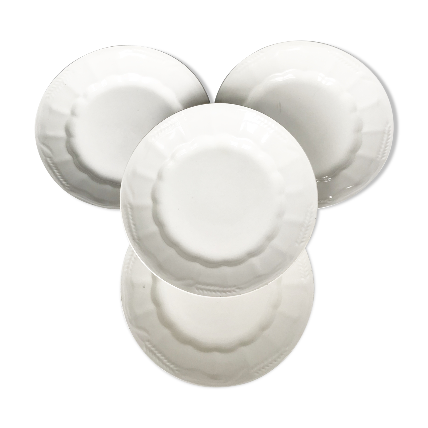 Four antique plates in fine white earthenware Moulin des Loups