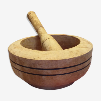 Mortar and wooden pestle