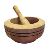 Mortar and wooden pestle