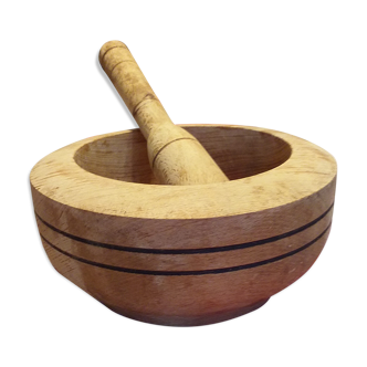 Mortar and wooden pestle