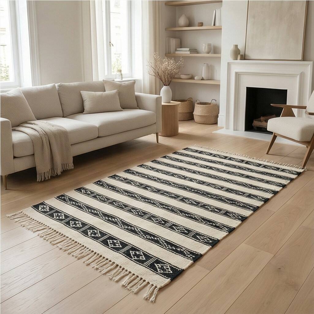 Tapis kilim ethnique blanc et noir