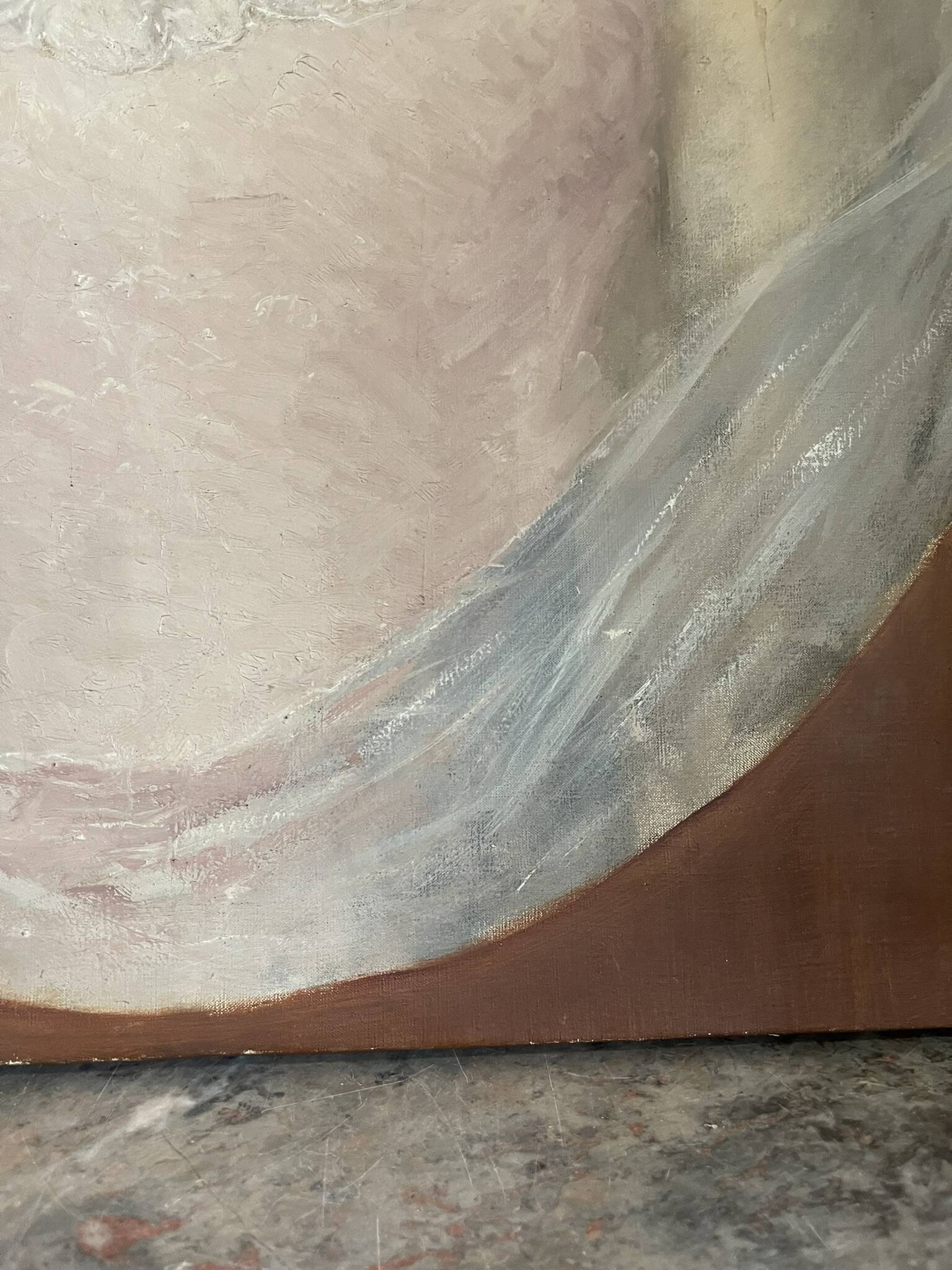 Tableau peinture huile toile portrait femme robe dentelle xixème 19ème merl