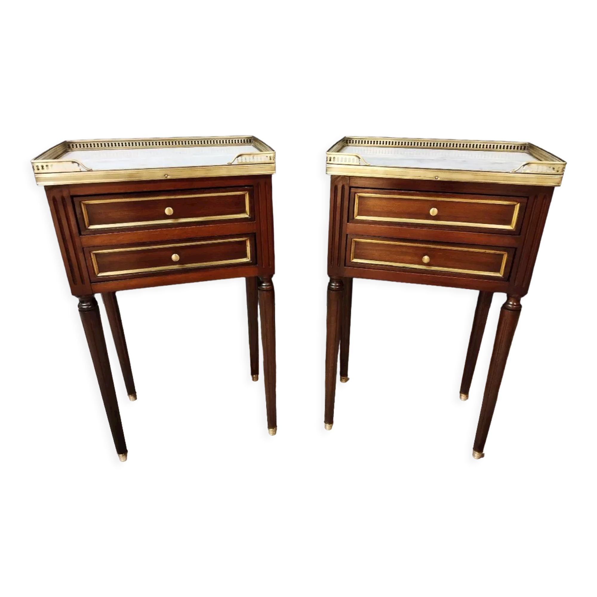 Pair of Louis XVI style bedside tables in mahogany