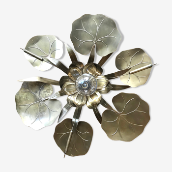 Water lily golden brass ceiling lamp