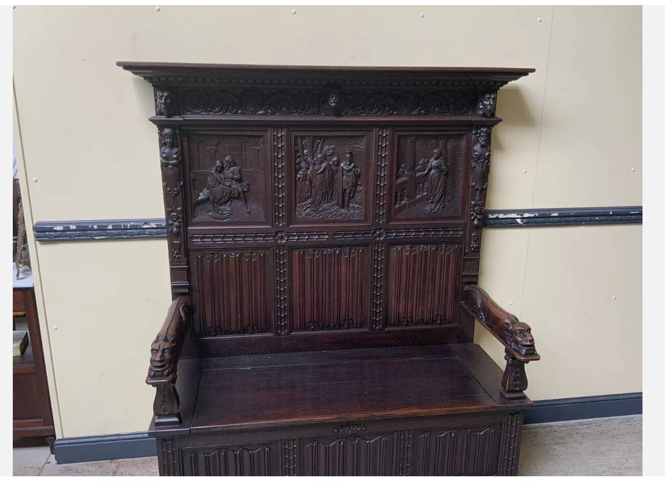 Antique impressive Neo-Gothic chest bench