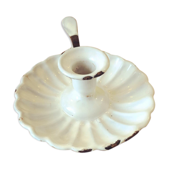 White enamelled sheet metal candlestick