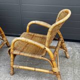 Vintage rattan garden furniture – complete set with sofa and armchairs.
