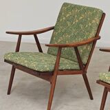 Pair of green flower boomerang armchairs by Antonin Suman for Ton (Thonet)