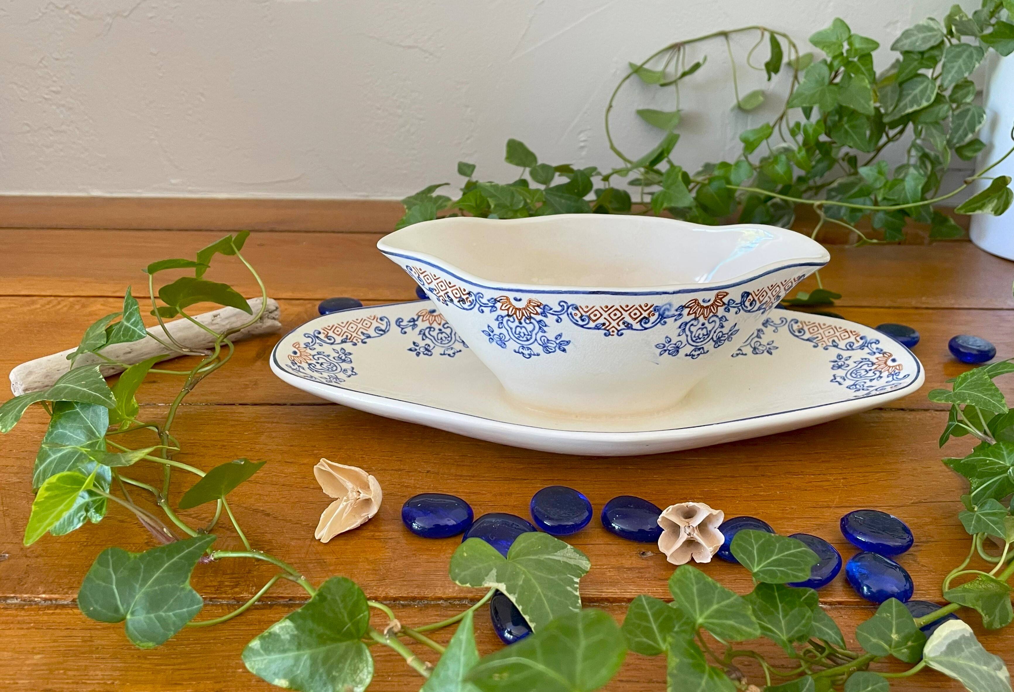 Antique Longwy earthenware sauceboat