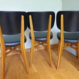 3 Scandinavian style skai faux leather and wood chairs