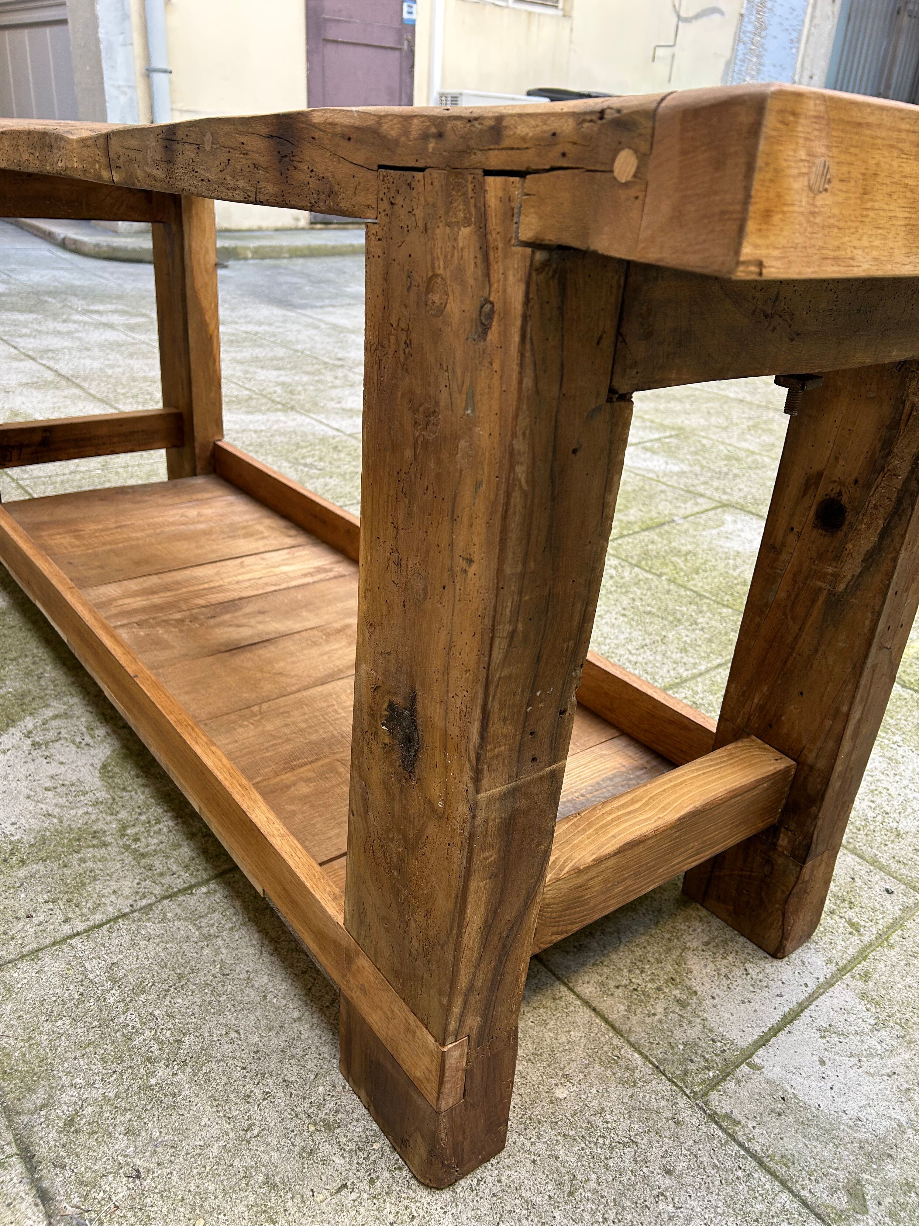 Old beech wood carpenter's workbench – over 100 years old – rustic style