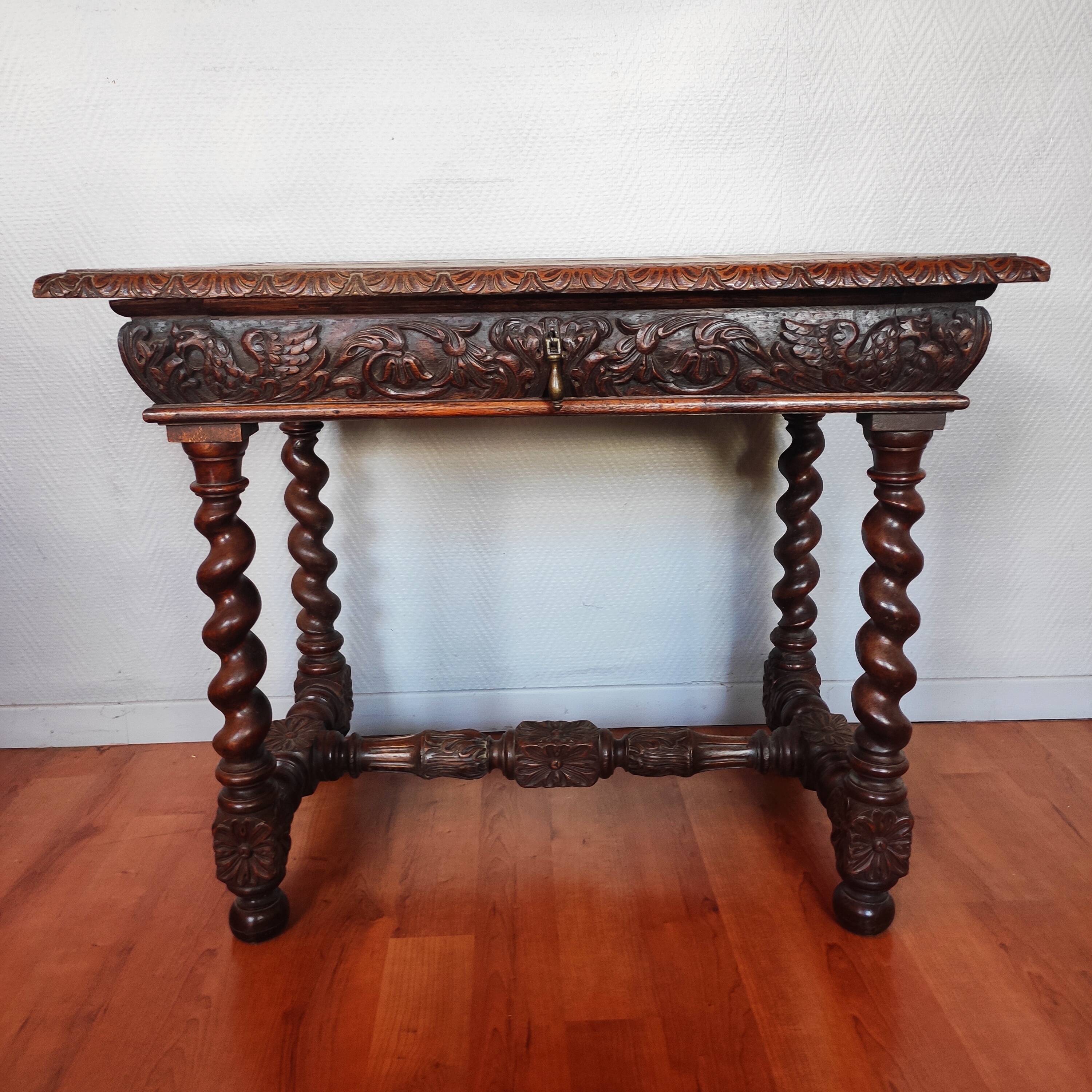 Louis XIII style oak desk table
