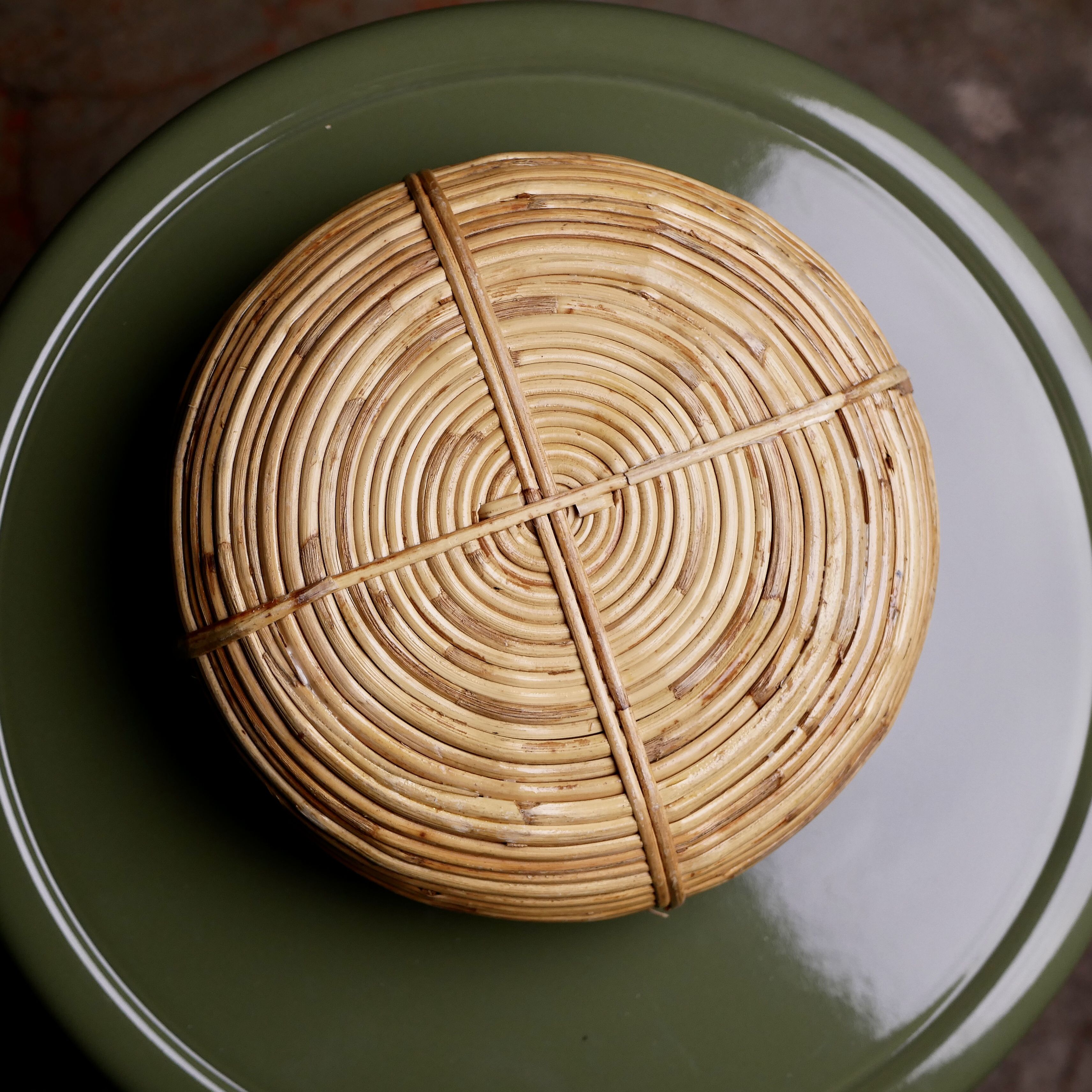 Rattan and brass fruit basket