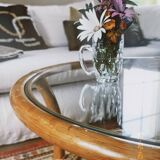 Vintage rattan and glass coffee table