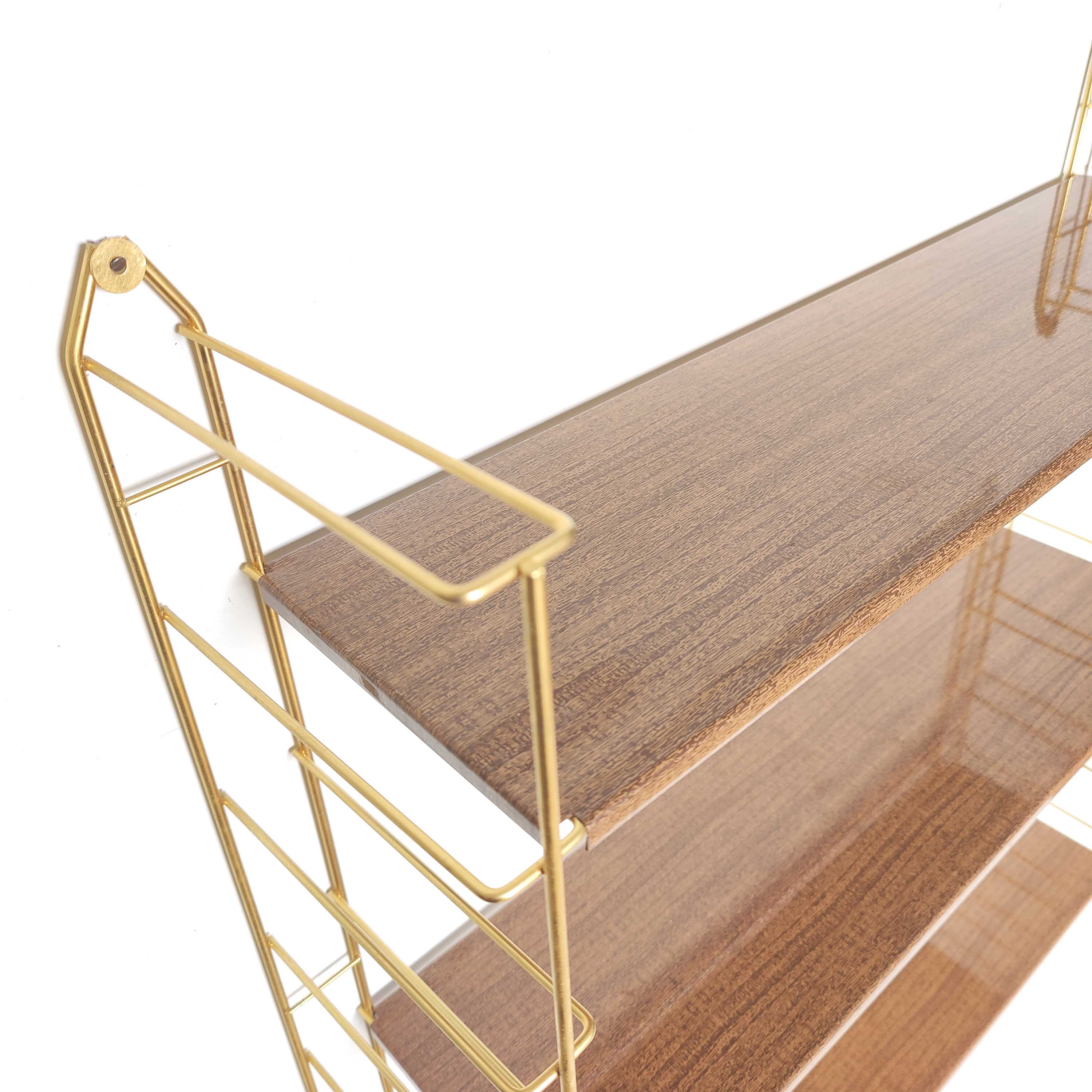 Vintage wall shelf gilded metal and wood style