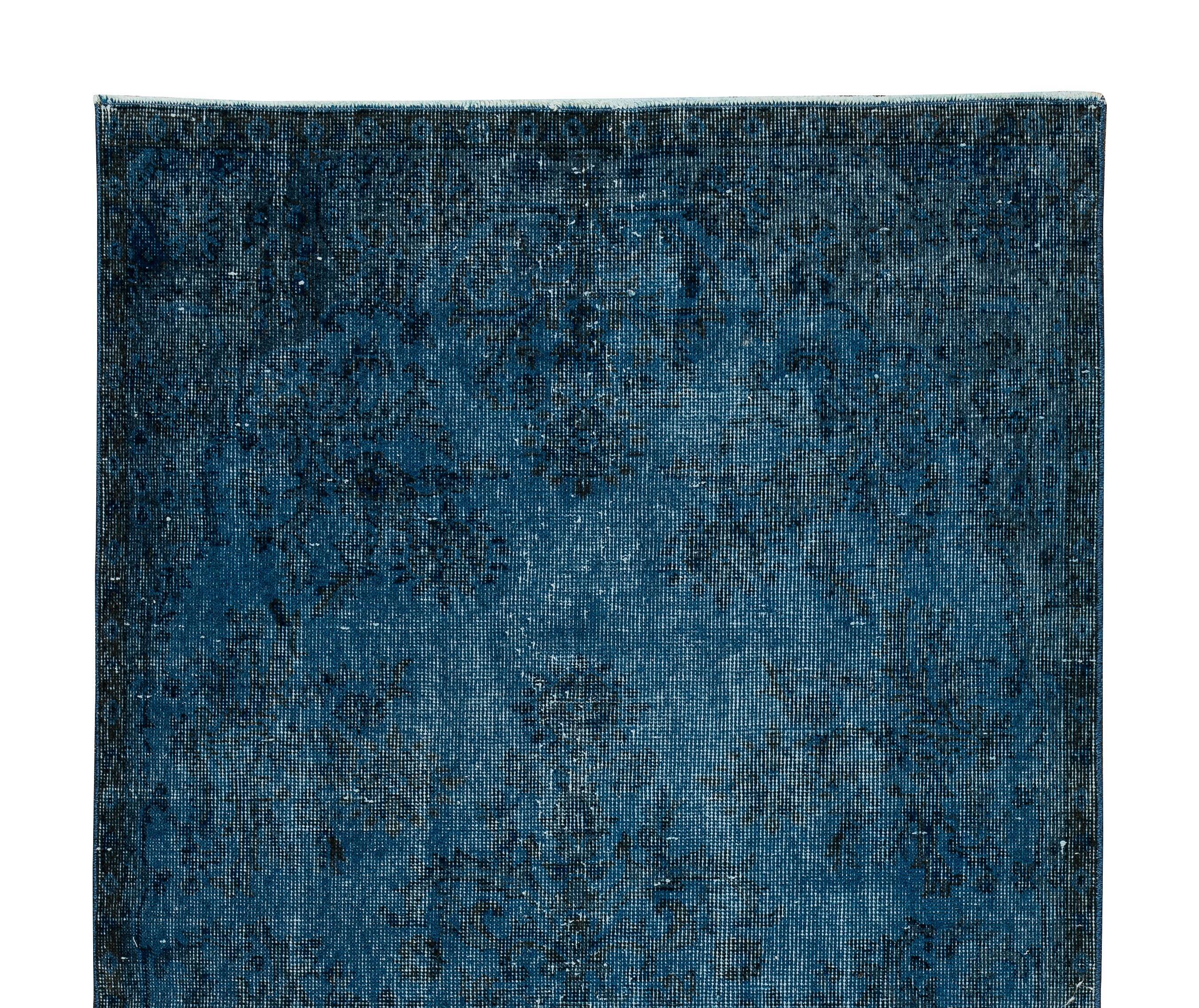 3.8x6.6 ft vintage hand-knotted navy blue over-dyed rug from turkey, woolen floor covering. tek0796