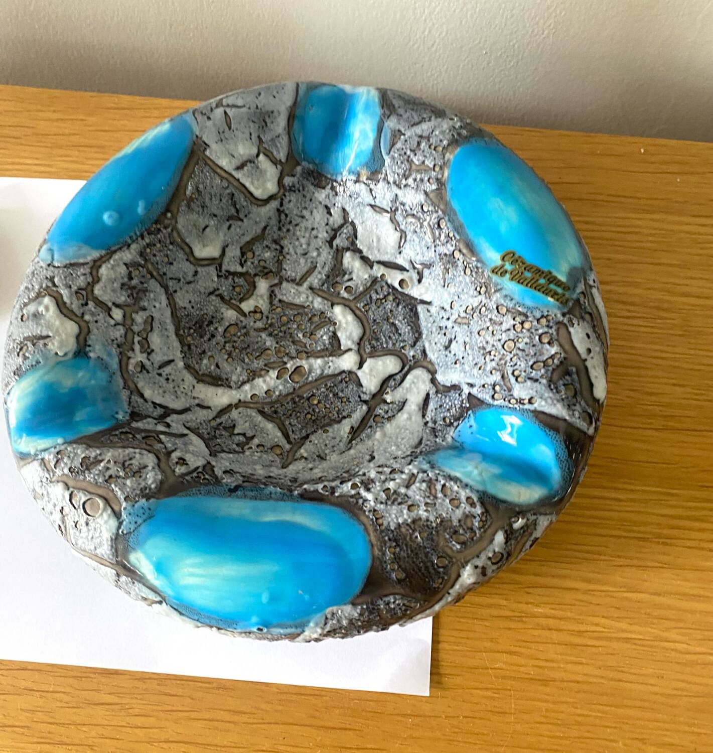 Vallauris Ashtray Pocket Empty Ceramic Blue Grey Antique Vase