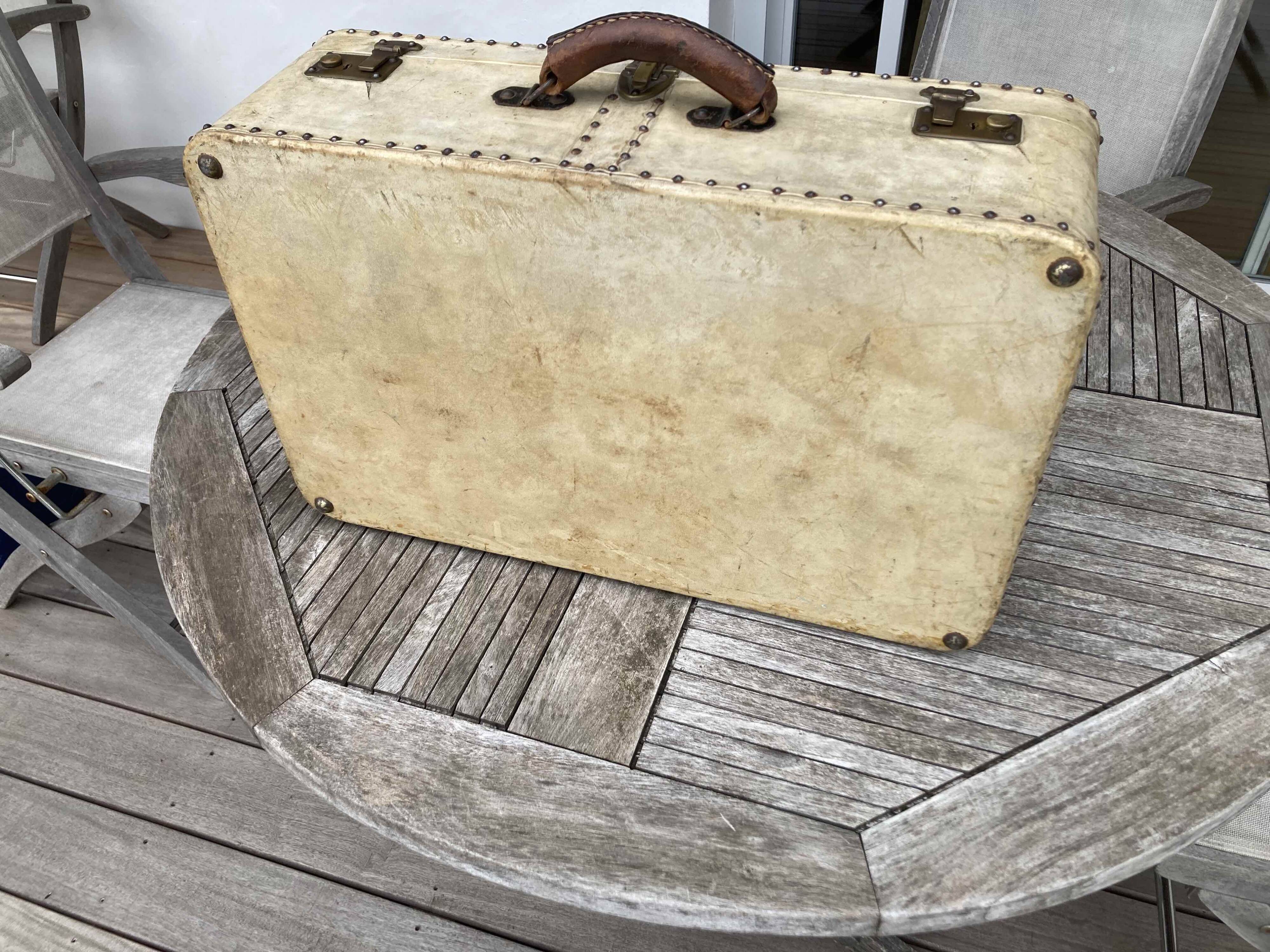 Vintale white leather suitcase