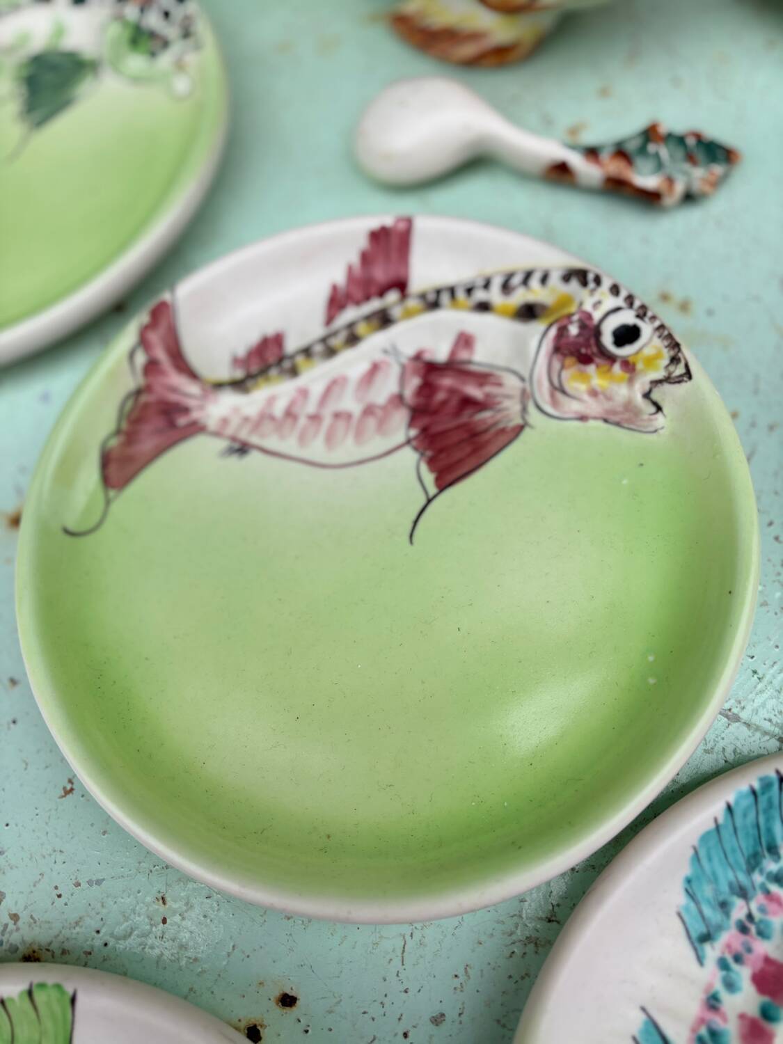 Vintage Vallauris ceramic dinnerware set. Fish design. 1960s