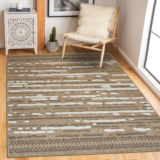 Relief jute rug in white and black 190x290 cm