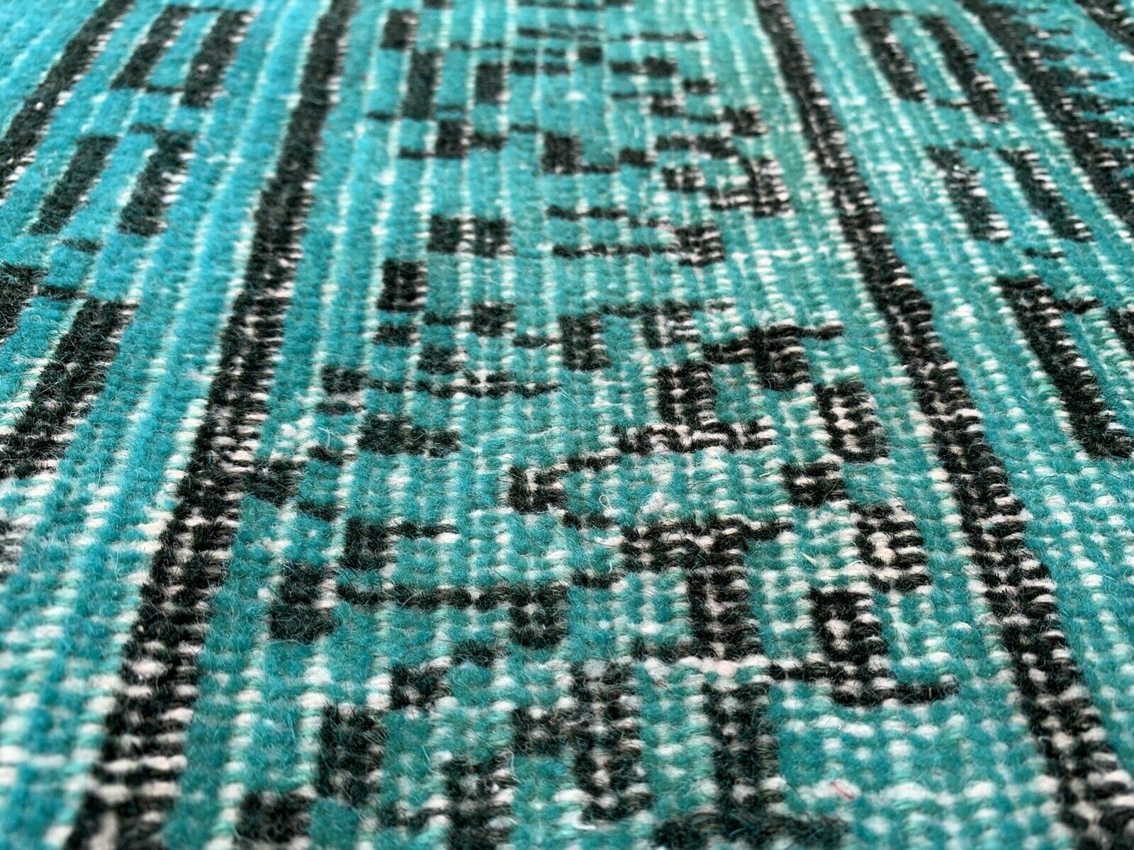 Distressed Turkish Narrow Runner 195 x 64 cm Wool Vintage rug, Overdyed Turquoise