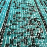 Distressed Turkish Narrow Runner 195 x 64 cm Wool Vintage rug, Overdyed Turquoise