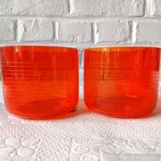 2 large vintage orange glass tealight holders, France, Mikasa mouth-blown