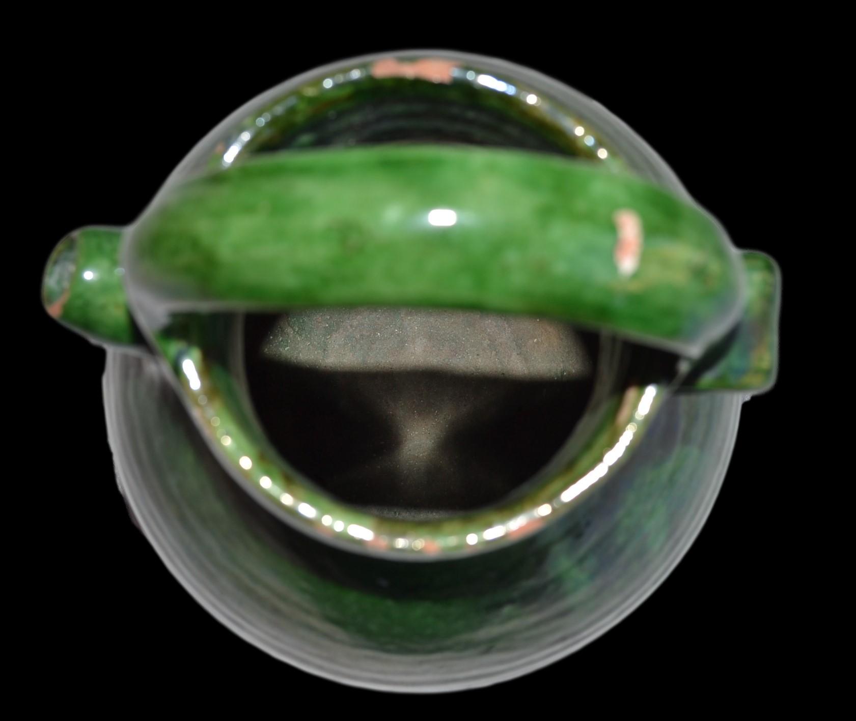 Jug wine earthenware glazed green, and mercurisee, Aubagne, Provence, 1900