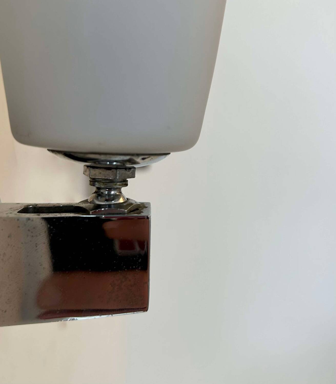 Pair of vintage adjustable wall lights, chrome and opaline, France 1970