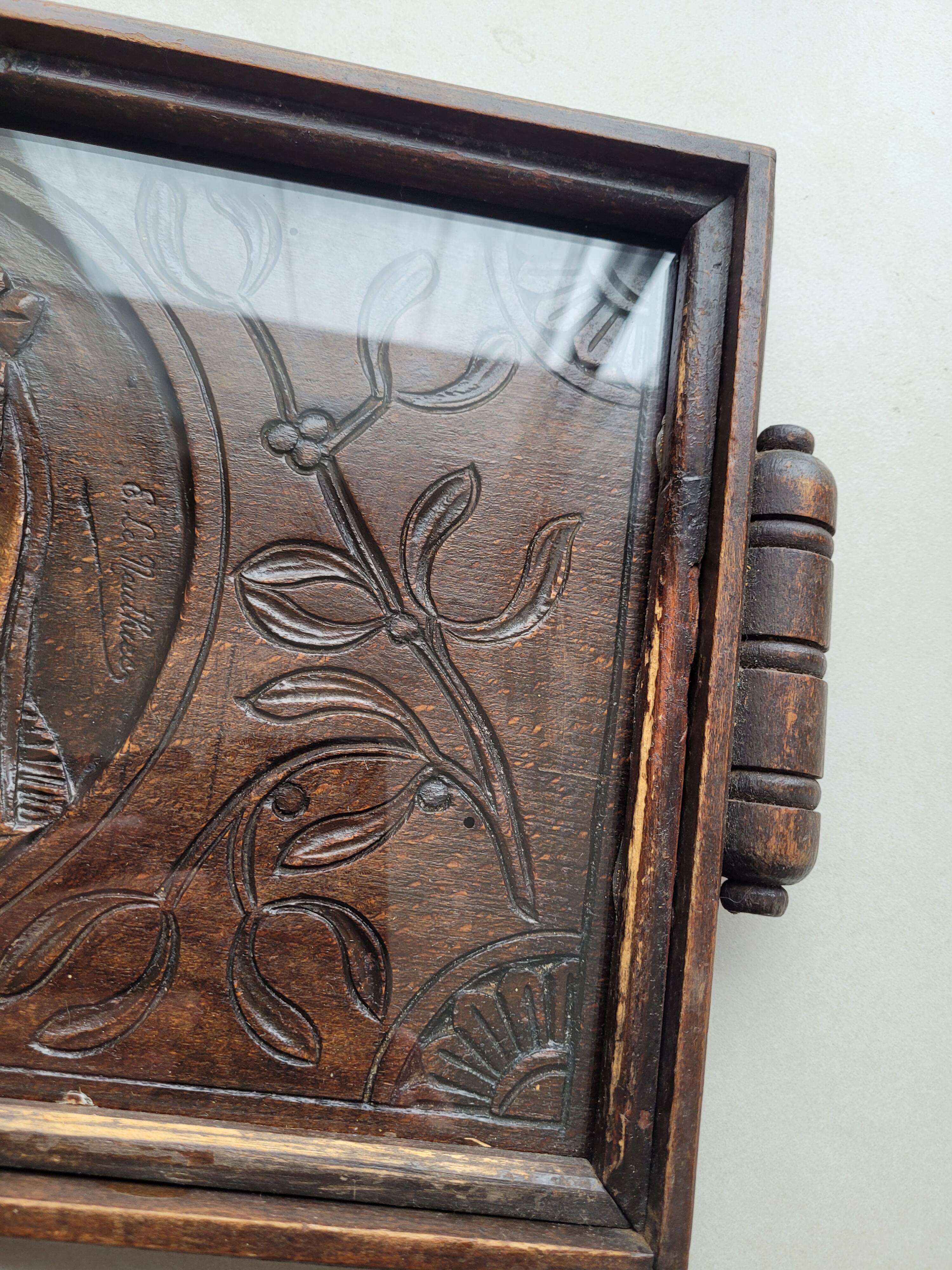 Breton carved wooden top signed E Le Nauthiec