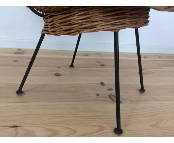 Rattan and wicker basket armchair, 50s-60s