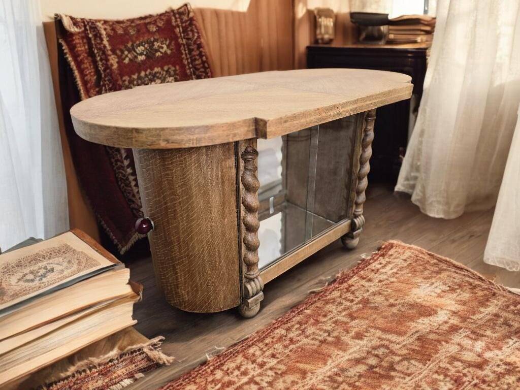 Petit meuble bar art déco vintage incurvé / meuble à thé / vitrine