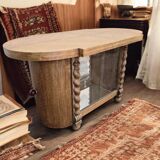 Petit meuble bar art déco vintage incurvé / meuble à thé / vitrine
