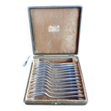 12 silver-plated metal condiment forks for shellfish by Christofle, Albi model.