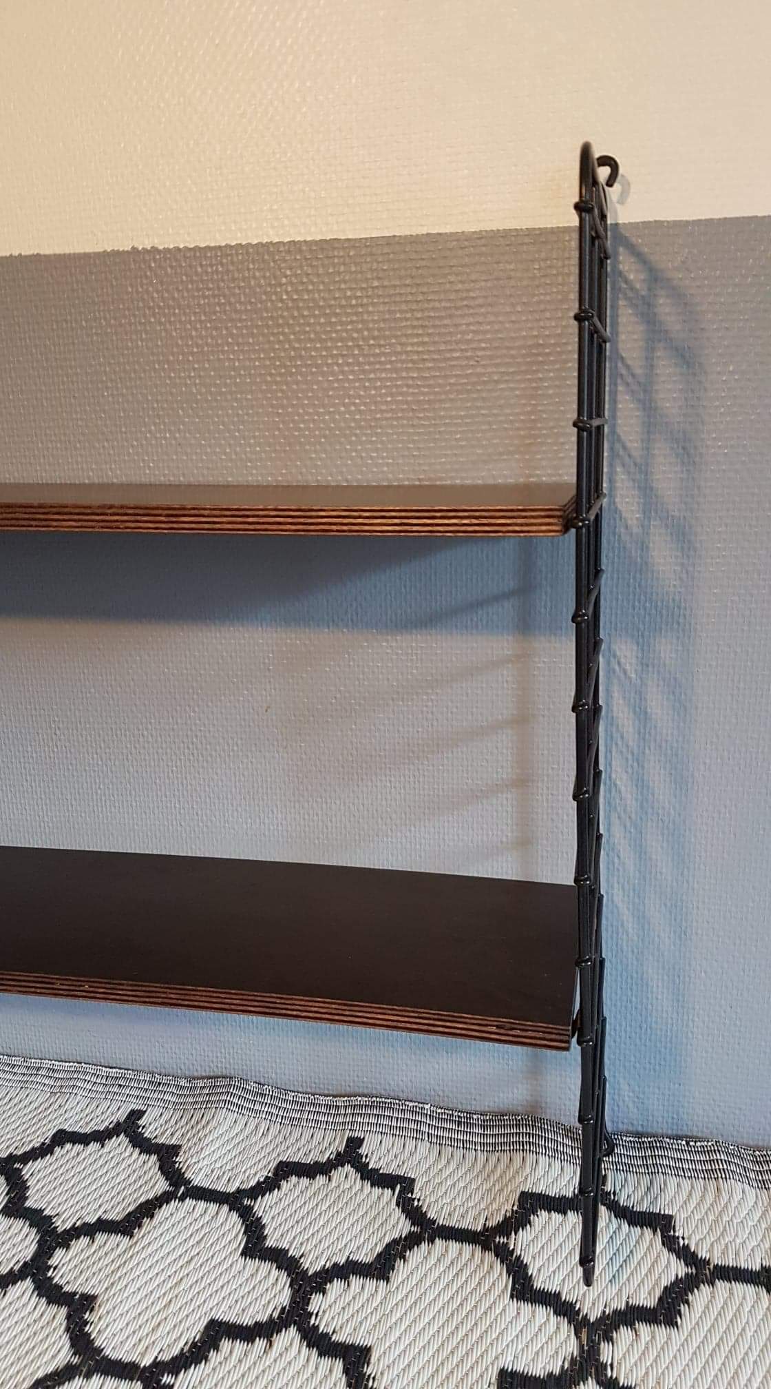 Wall shelf 2 planks tomado dark wood and black metal structure