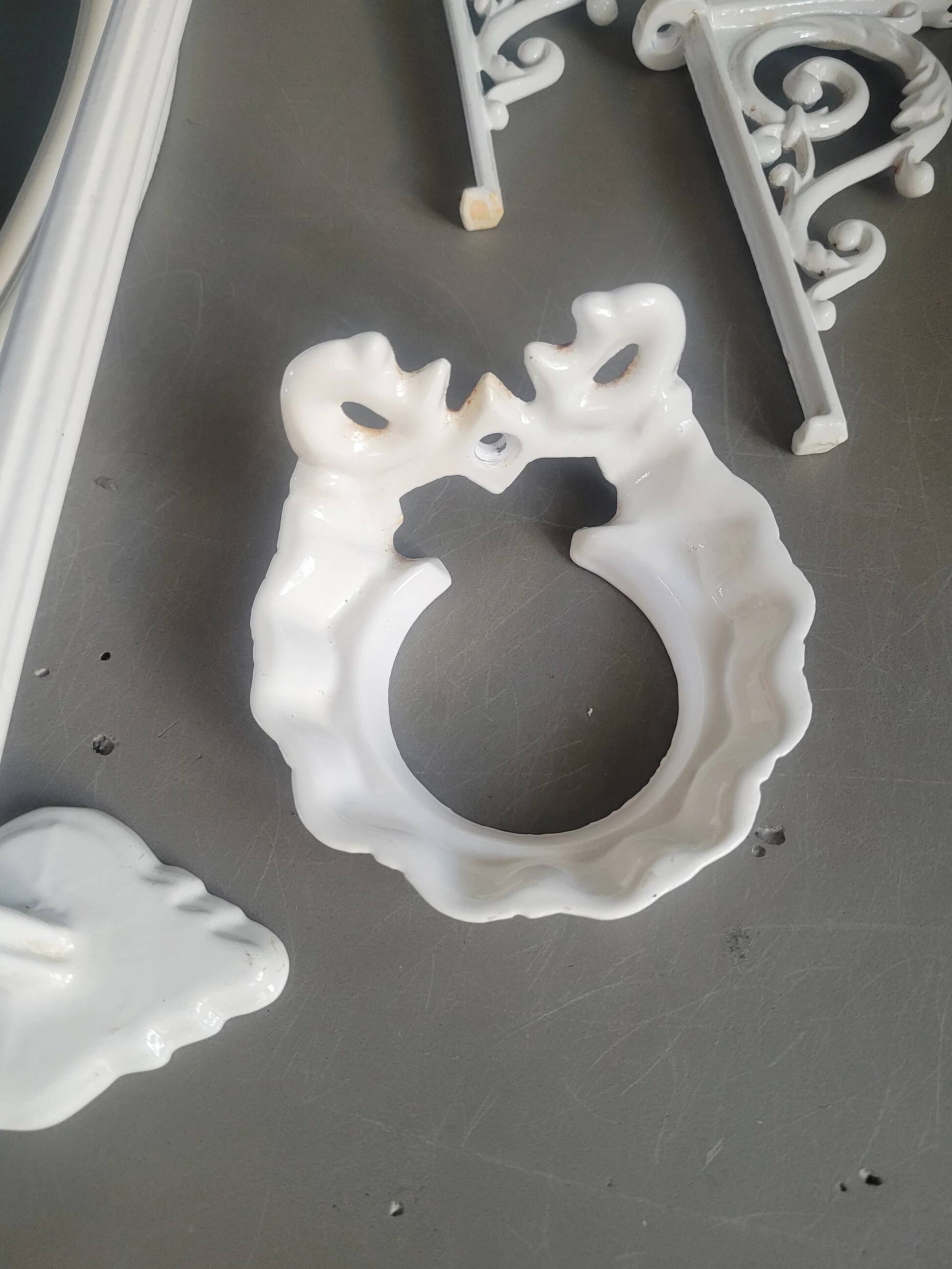 White enameled cast iron bathroom set